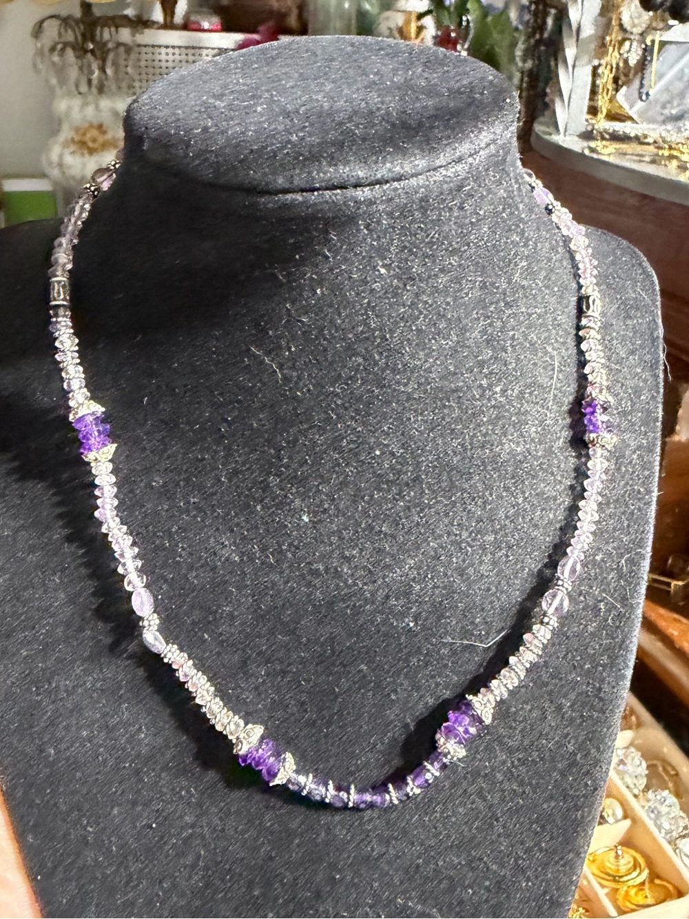 Vintage Sterling Silver amethyst Beaded Necklace